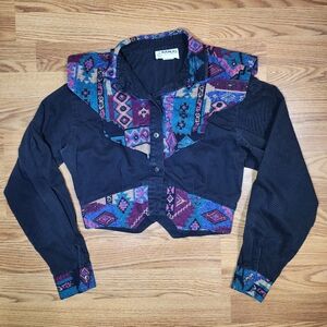 Vtg Y2k Banjo Dallas Texas Women's Cropped Western Aztec Shirt Jacket Size M